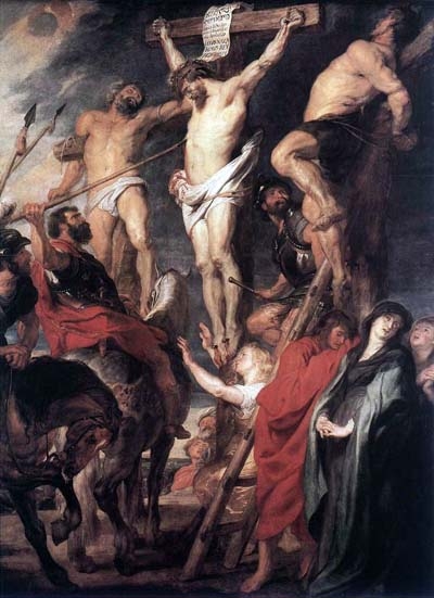 Jesús crucificado es atravesado por la lanza